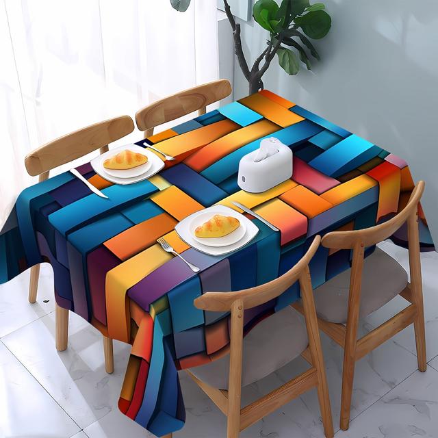 TEMU 1 Stück dreidimensionale geometrische Polyester-Tischdecke, maschinenwaschbar, dekorative rechteckige Tischdecken geeignet für Essbereiche, festliche Zusammenkünfte und Picknicks im Freien