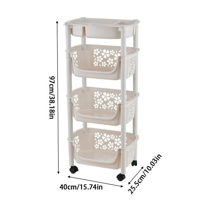 TEMU 1pc Plastic Kitchen Fruit & Vegetable Basket, 4 Tier Open Front Snacks & Bookshelf Storage Basket On Wheels, Metal Rope Storage Basket For Kitchen, Fridge, Bathroom & Living Room Organization