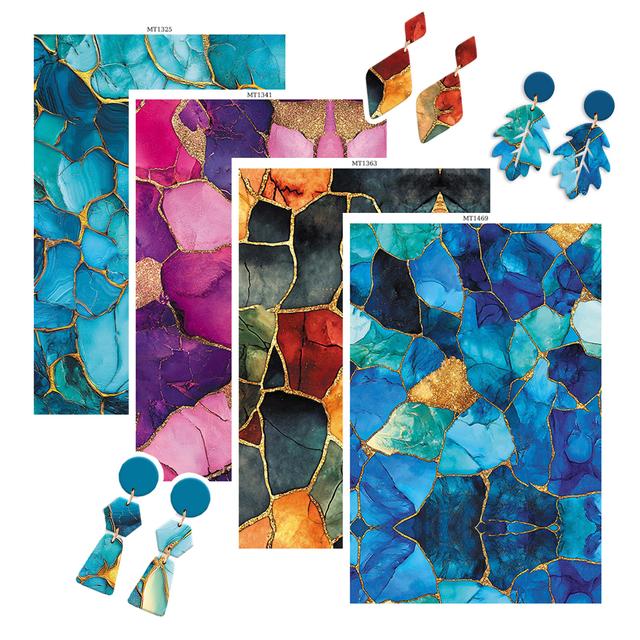 TEMU 4pcs Marble Texture Polymer Clay Transfer Sheets With Suitable For Diy Earrings, Pendants, Jewelry Making - Marble Patterns, Irregular Color, Clay Bonding (craft Paper Sheets)