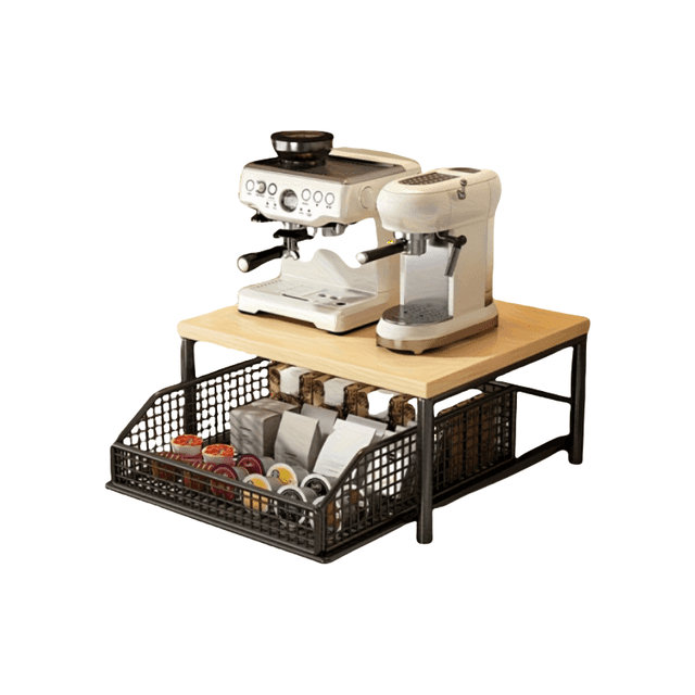 TEMU Support de comptoir pour micro-ondes avec 1/2 tiroir - Plateforme en bois avec structure de cadre en métal, un étagère de rangement pour , élégant et attrayant, étagères utilitaires