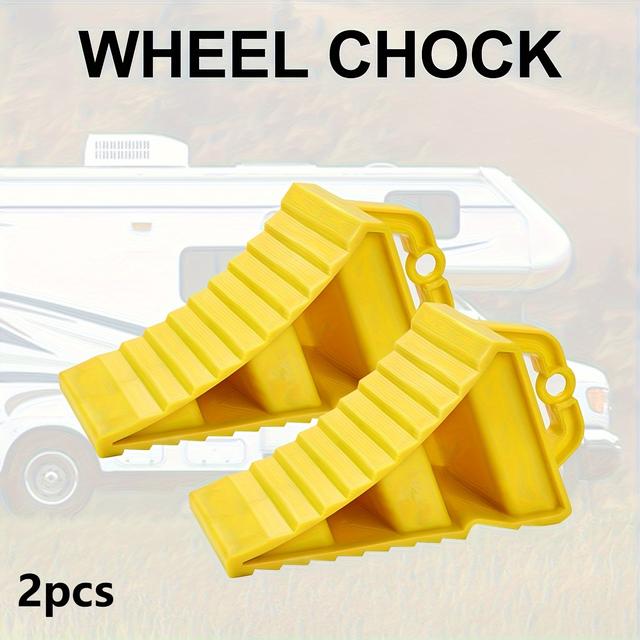 TEMU 2pcs/1pc Durable Pe Plastic Wheel Chocks, Non-slip Tire Brake For Cars/trucks/rvs - Parking Ramps Stoppers, Camping & Travel Essential