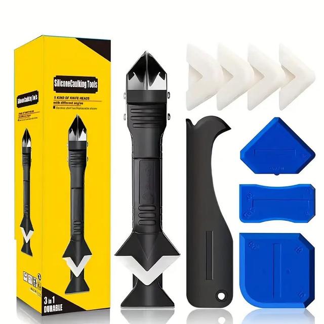 TEMU A Toolkit For Silicone Caulking. A Kit Featuring Interchangeable Pads For Sealing Tasks. Sturdy Plastic Guarantees Extended Durability