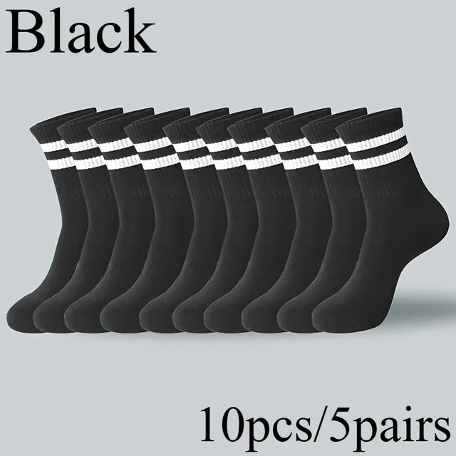 TEMU 10 sztuk (5 par) skarpet w paski dostępnych w kolorze czarno-białym, odpowiednich zarówno dla mężczyzn, jak i kobiet - uniwersalne skarpety sportowe na co dzień