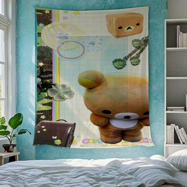 TEMU 태피스트리 - 귀여운 만화 곰 콜라주 복숭아색 라이트 베이지 벽걸이, 주름 방지 부드러운 내구성 있는 원단, 침실 & 거실용 휴대 가능한 홈 데코, 생일 크리스마스 선물로 완벽함, 걸기 액세서리 포함, 곰 장식, 크리스마스에 최고