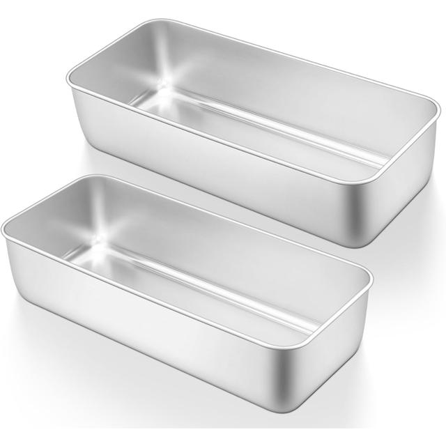 TEMU 13 X 5.9 Inch Large Loaf Pans (2 Pack) - 304 Stainless Steel Baking Pans For Homemade Bread, Meatloaf & More | Non-toxic, Heavy-duty, Oven/dishwasher Safe