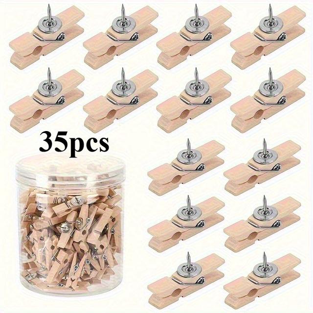 TEMU 35 قطعة مجموعة دبابيس خشبية مع إطار، معبأة في صندوق شفاف، سهلة التخزين والحمل، دبابيس متعددة الاستخدامات مناسبة للوحات الفلين، لوحات الإعلانات وإكسسوارات زينة الحرف اليدوية