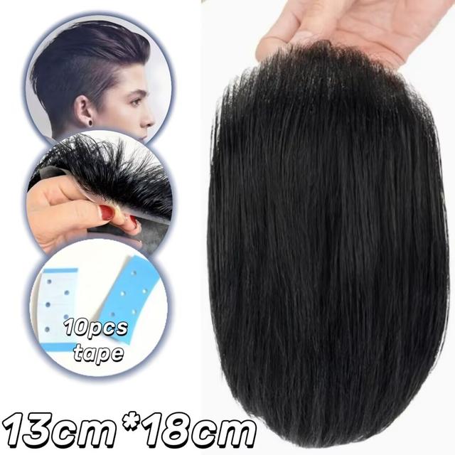 TEMU Toupee para hombres con cabello liso y peinado a | Longitud de 15 CM, cabello humano real, base de PU bio-escalp transpirable, suave y liso, pieza de cabello invisible.