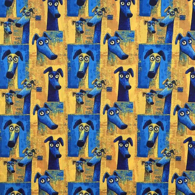 TEMU . Stoff mit Cartoon-Hund-Print - Niedliches Dalmatiner- & Welpen-Design mit gelben Blöcken, strapazierfähiger Polyesterstoff für Kissenbezüge, Bastelarbeiten und