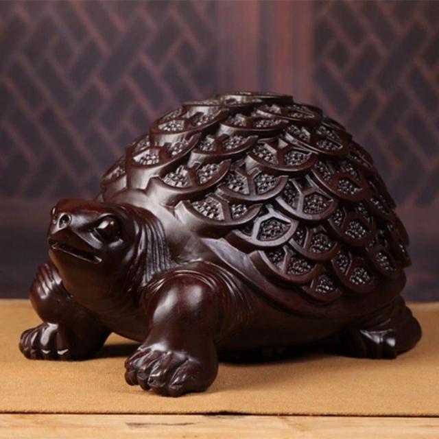 TEMU Wooden Carving Ornaments, Wood Golden Money Turtle, Wood Animal Sculpture, Decorative Ornaments