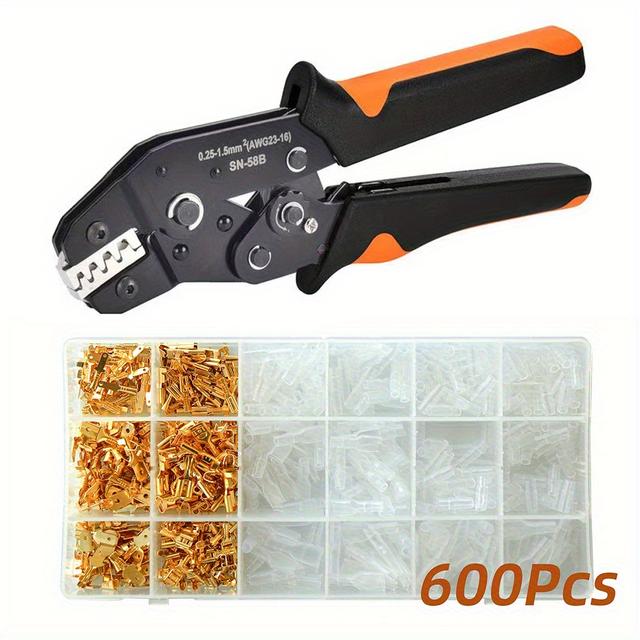 TEMU 1 ensemble de 600 pièces, ensemble de clés à cliquet pour sertir, adapté aux bornes AWG 23-16/0,25-1,5 mm² et au kit d'outils de combinaison de connecteurs mâles/femelles de 2,8/4,8/6,3 mm +