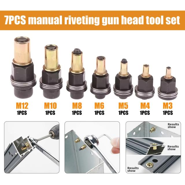 TEMU Complete Set Of 7 Manual Rivet Guns For Sizes M3 To M12, Designed For And Durability, Ideal For Automotive And Home Renovation Projects, And Metal Tasks