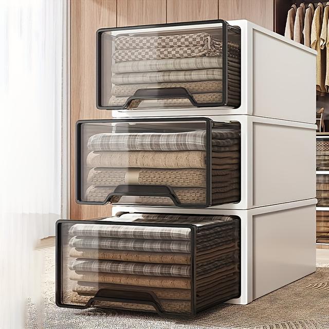 TEMU 3個セット 引き出し収納ボックス 衣類・書類・家庭用品に最適 スタッキング可能 ワードローブ・デスク用 引き出し収納 ボックス収納＆整理 クローゼット引き出し用, デスクトップストレージ,スリムな収納,積み重ね可能なデザイン,耐久性のあるプラスチック,滑らかな表面,保存容器,オフィスワーカー