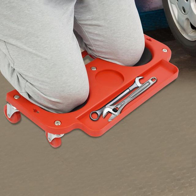 TEMU Rolling Knee Pad With 220lb Capacity Ergonomic Kneeling Mat For Construction/ Gardening 20 Inch Mobile Knee Cushion With Tool Tray & Sponge Padding, Lightweight 3.5lb Kneeler For Floor/ Tile Work