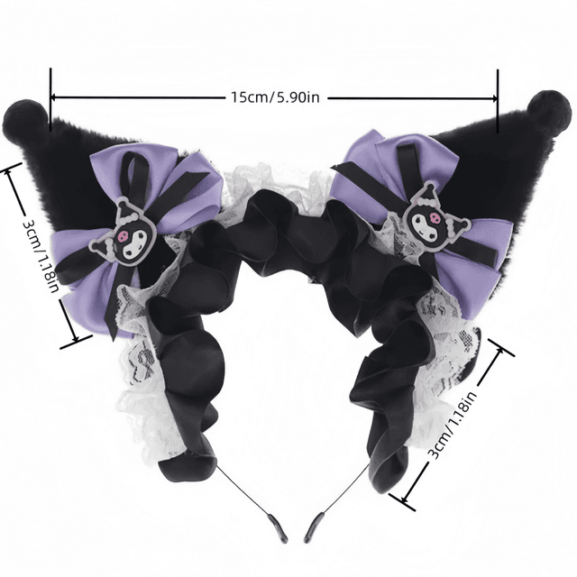 TEMU For Kuromi 12-month Acrylic Headband With Plush Details & Decorative Bow - Cute Design, Mixed Colors, Parties & Casual Outfits, Party Headwear, Accessory, Soft Texture