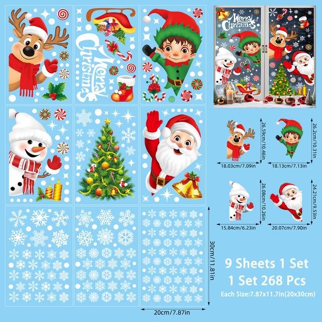 TEMU 268pcs Christmas Decorations Window Clings - Holiday Snowflake Santa Elf Reindeer Gnome Peeking Decals, Winter Party Supplies Decor