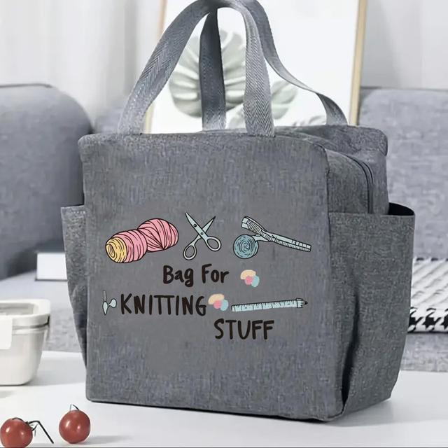 TEMU Handmade Handbag - Reusable Large Capacity With Double Pockets, Zipper Closure, Machine Washable Polyester For Knitting, Scissors & Tools - Portable Handbag For Crafters, Bag For Crafting, Sturdy