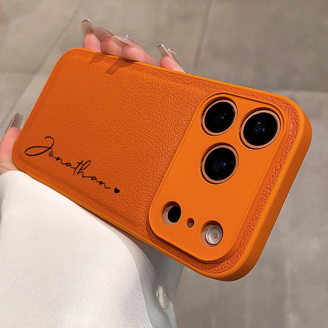 TEMU Phone Case - Custom Name Diy Text New Style Lychee Texture Phone Case Suitable For Iphone 17 Pro Max / 17 Pro / 17 / Air