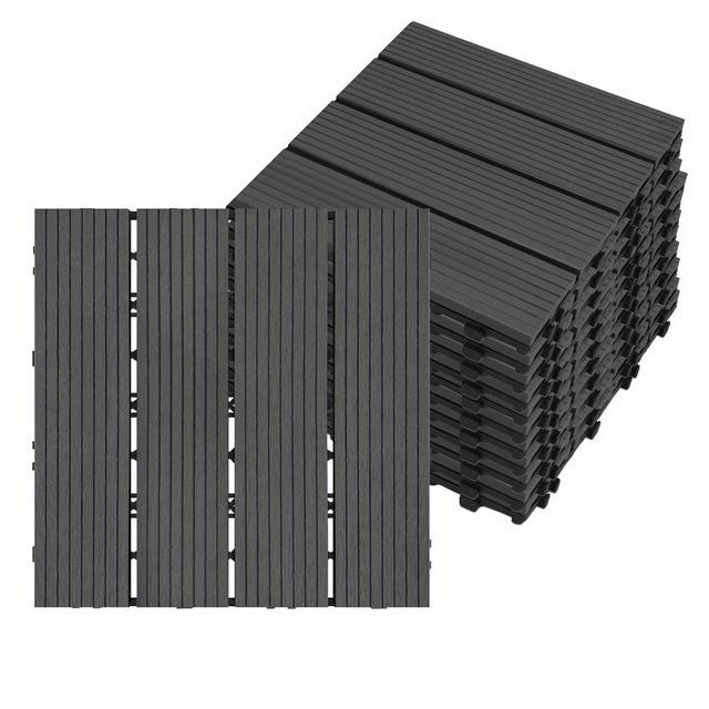 TEMU Pack Of Balcony Flooring Wpc Patio Tiles, Wood Look - 11 Tiles Of 30 X 30cm Or 6 Tiles Of 30 X 60cm, Plastic Interlocking Deck Tiles For Garden, Balcony, Patio