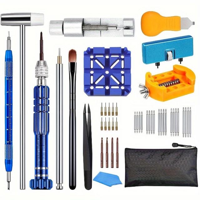 TEMU Set Of Tools For Fixing Watches, Including Battery , Link Adjustments, And Opening Cases, Along With Screwdrivers, Back Removers, Cleaning Tools, And Spring Bar Instruments