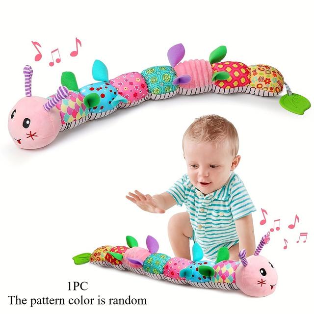 TEMU Pink For Caterpillar, Baby Music Doll Toy, Featuring Multi-sensory Folding, Bells And Textures, Baby Prone Time Toy, Gift For Boys And Girls