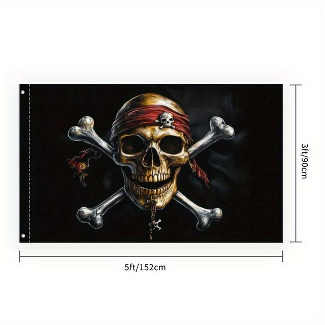 TEMU de jardín con diseño de calavera y de pirata - Poliéster duradero, resistente al , para exteriores, 2x3/3x5 pies, decoración de Halloween