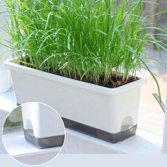 TEMU 16.8-inch Self-watering Window Box Kit, Modern Plastic Garden Set With Water Filling Spout, Suitable For Indoor Herbs, Vegetables, And Succulents