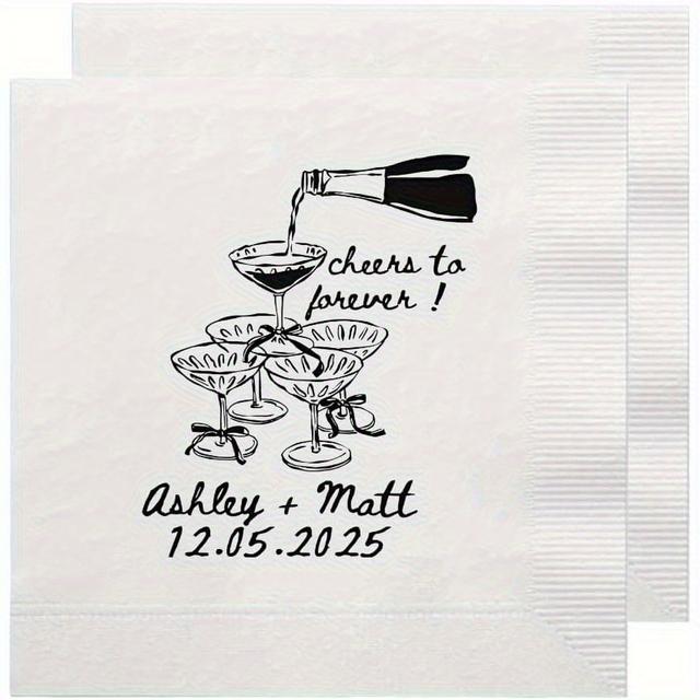 TEMU Custom Napkins For Weddings, Birthdays, And Cocktail Parties Available In Quantities Of 50, 100, Or 200, Including Options For Designs