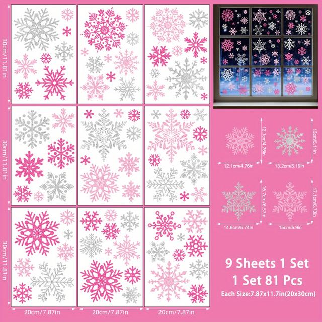 TEMU 81pcs Winter Window Cling Stickers Silvery Snowflake Reusable Window Decals For Christmas Party Home Office Decoration