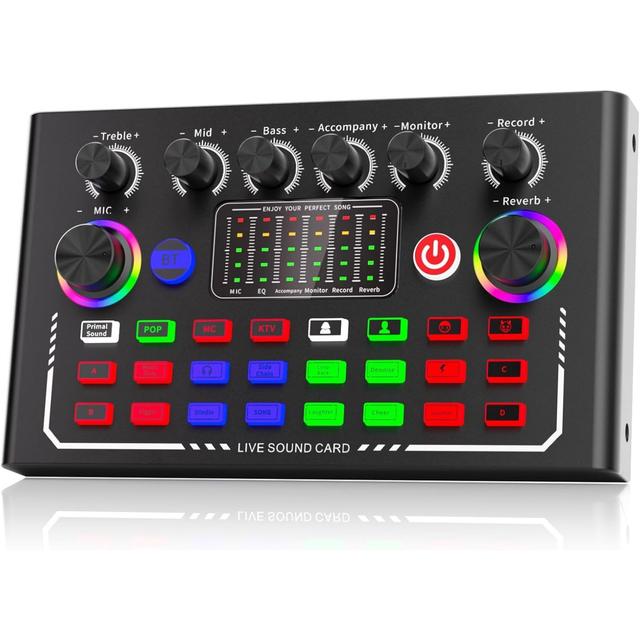 TEMU - Carte Son Live avec Contrôles RGB & Boucle d' - Mixeur Audio Fil pour PC/Téléphone, Streaming, Podcasting, Karaoké, DJ - Compatible avec OBS, Changeur de , Bruit, - Mixeur (Noir)