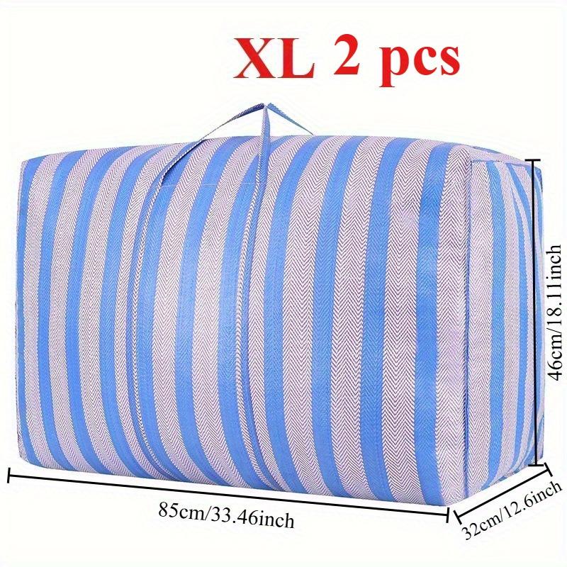 TEMU 2pcs Handheld Nylon Storage Bag-bedding And Clothing Sorting Bag Thickened Large Capacity Luggage Moving Bag Blue And White Stripe Packaging Travel Skin Bag
