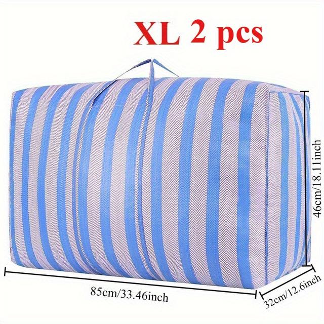 TEMU 2pcs Handheld Nylon Storage Bag-bedding And Clothing Sorting Bag Thickened Large Capacity Luggage Moving Bag Blue And White Stripe Packaging Travel Skin Bag