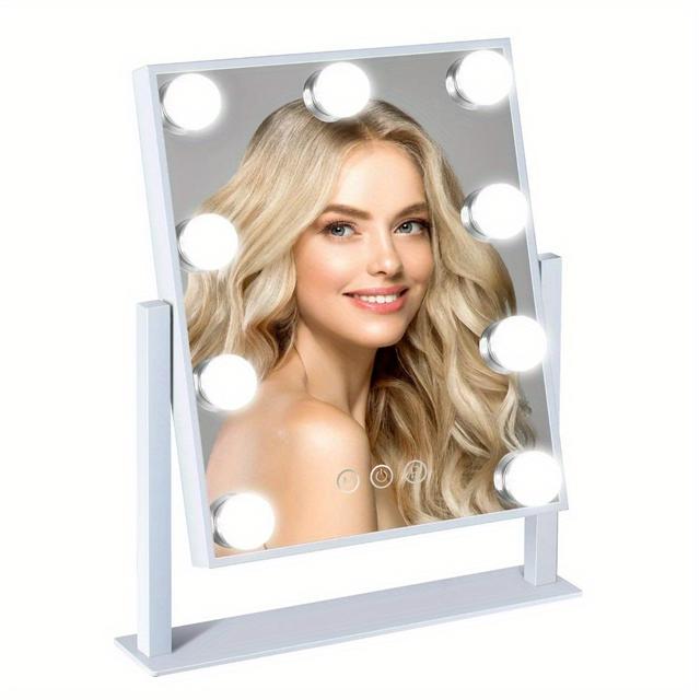TEMU Vanity Makeup Mirror With 9 Led Bulbs | 3 Color Lighting, Dimming Touch Control, 360° Rotation, Aluminum Mirror, Cast For Dressing Room & Bedroom