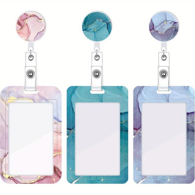 TEMU 1/3pcs Heavy Duty Badge Holder With Retractable Reel, Marble Retractable Id Badge Holders With Clip Name Holder Case For Teacher Nurse Doctor Student Office Gift For Coworkers