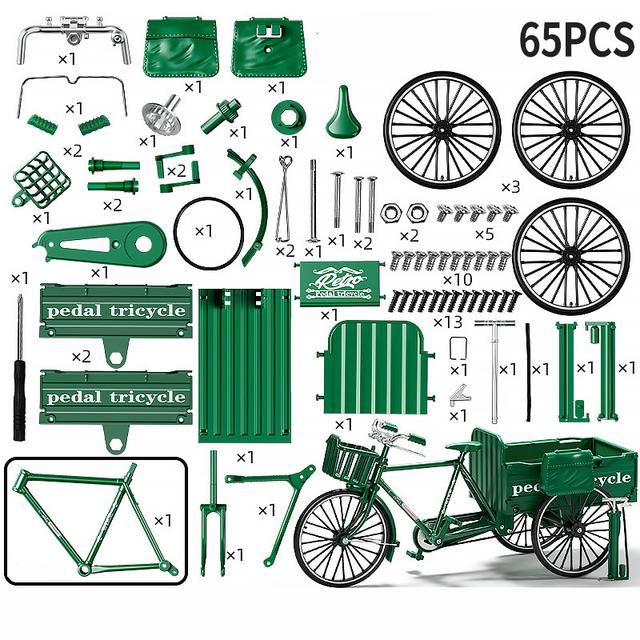 TEMU 65pcs Diy Retro Classic Three-wheeled Flatbed Vehicle Model - Buildable Miniature Suitable For Collectors, Hobbyists & Desktop Display, Nostalgic Vintage Project For S &