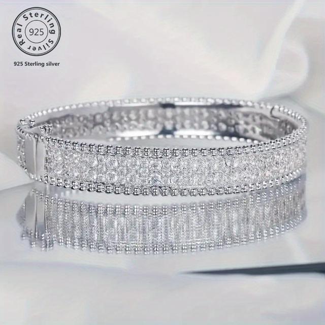 TEMU 925 Silver Luxurious Bracelet, Silvery Bracelet, Inlaid With Shiny 5a Grade Cubic Zirconia, Suitable For All Combinations, Women's Gift, Girlfriend, Valentine's Day, Gift Box