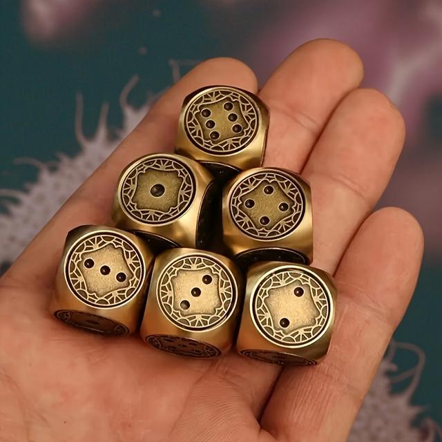 TEMU 1 Set | 5pcs Vintage Hand Polished Brass Dice Ornaments, Suitable For Living Room Desktop Decoration, Antique Copper Artwork, For Halloween/christmas/thanksgiving Adult Party Games