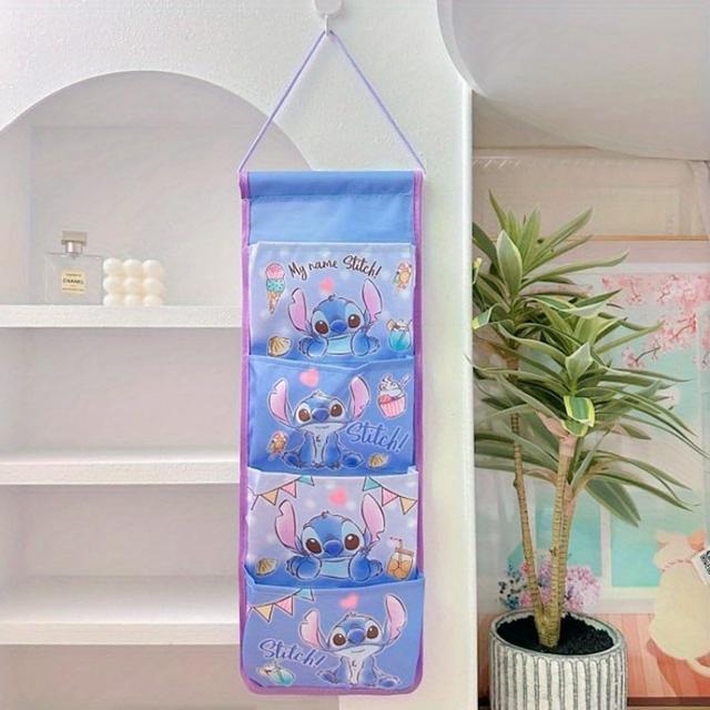 TEMU Organisateur Mural avec 4 Poches - Motif de Dessin , Tissu en Toile , de Place pour Porte et Mur pour Chambre d'Enfants, Salle de Bain, Décoration Maison, Décor de Stitch