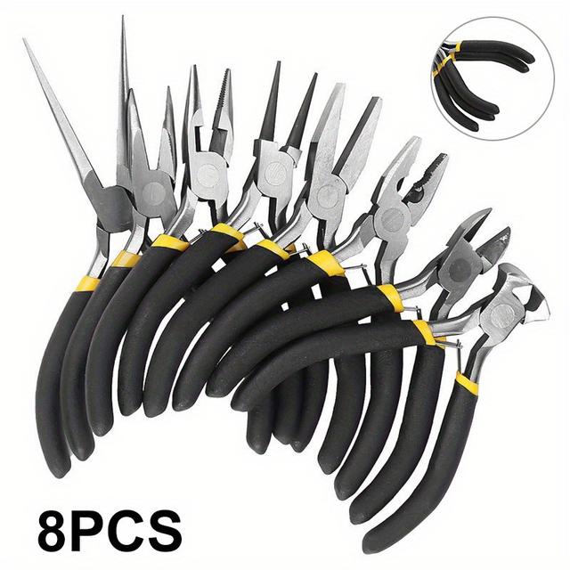 TEMU 8pcs Premium Carbon Steel Mini Jewelry Pliers Set, Round Curved Needle Nose Design For , Diy Craft Tools Kit With Durable Construction For Long-