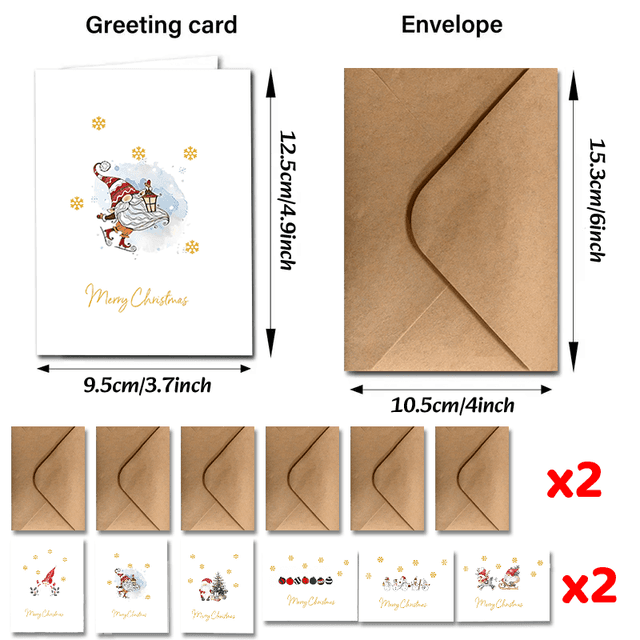 TEMU 24-pack Christmas Greeting Cards With Envelopes - Festive Holiday Thank You, New Year, Congratulations, Good Luck - Whimsical Santa, Snowmen, Dwarfs Design For Parties