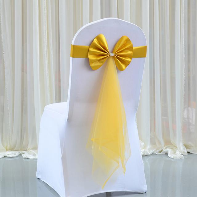 TEMU 2pcs Stretch No-tie Wedding Bows, Chair Back Flowers, Hotel Banquet Wedding Mesh Ribbon Decorative Ties