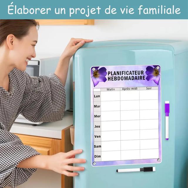 TEMU Agenda Magnétique Hebdomadaire - 8 Marqueurs, Montage Mural, Design Floral Violet, pour Bureau, Maison, Étude - PVC Durable pour Noël, Thanksgiving, Halloween (Couleur Aléatoire)