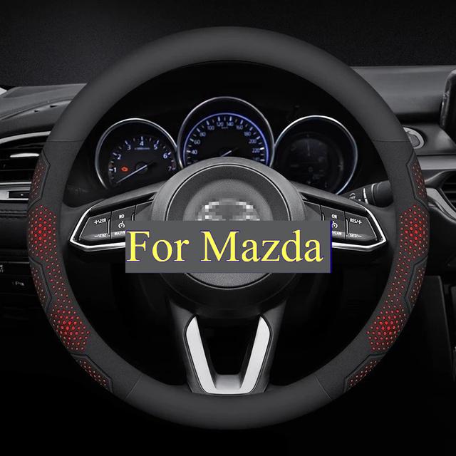 TEMU For 3 5 6 Cx5 Cx8 Cx9 Mx5 Rx7 Bt50 Carbon Fiber Pu Leather Car Steering Wheel Cover Auto Accessories