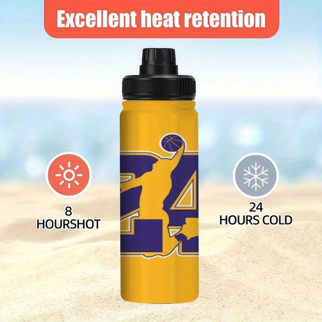 TEMU 1pc 20oz -proof Stainless Steel Tumbler With Basketball & "24" Design - Reusable, Durable, Outdoor Events And Festivals, Camping Essentials | Vibrant Sports Design | Leakproof Tumbler