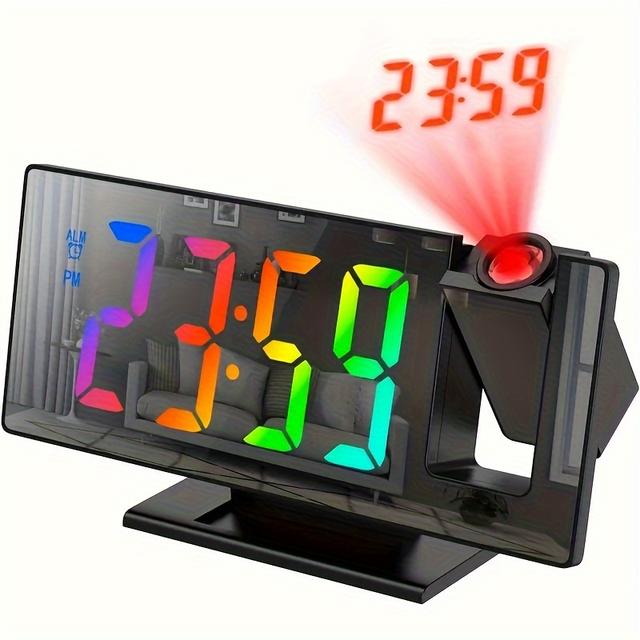 TEMU A Clock That Projects , Featuring A Mirror, Led Screen With Backlight, Adjustable Brightness In 3 Levels, 180-degree Rotation, , Snooze Option