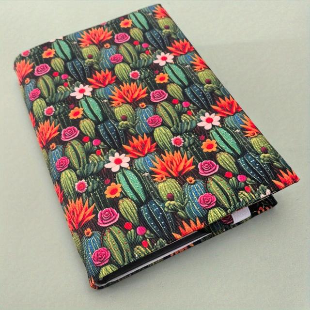 TEMU 1pc Vibrant Cactus And Floral Pattern Fabric Book Cover - Ideal Couple's Gift, Decorative Journal Cloth Protector With Stitched Border, Cactus Decor