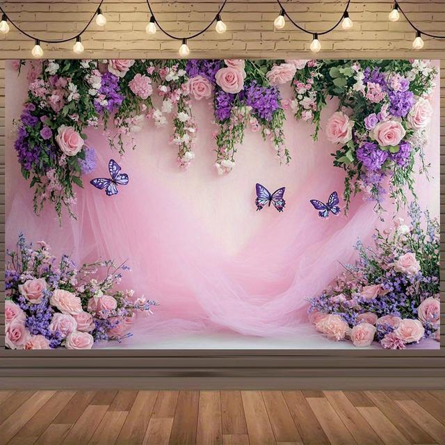TEMU 2d Flat, 2done Piece Of 2d Background Fabric With A Design: Craft A Spring Wedding! This Whimsical Floral Backdrop Takes You To A , Ideal For Weddings, Festive Events, And Romantic Photos