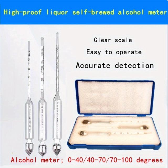 TEMU Sada 3 alkohometrů v plastovém pouzdře, měří 0-40, 40-70 a 70-100 stupňů. Ideální pro domácí vaření piva, umožňují snadno určit obsah alkoholu a řídit kvalitu vašeho vína.