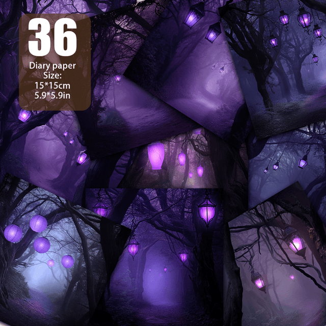 TEMU 36pcs Forest Paper - Purple Glowing Lanterns Hanging On Twisted Trees, Misty For Diary, Diy Albums, Cards, And Background Decor, 5.9x5.9in, Diary Page Decor | Design | Glossy Finish