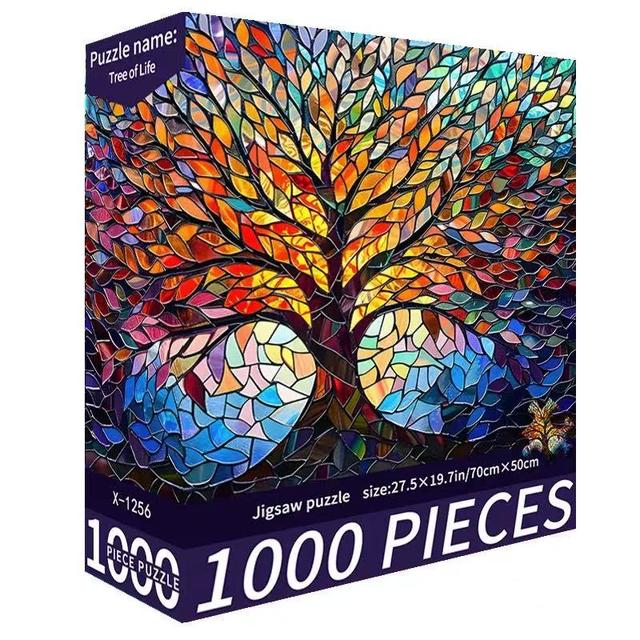 TEMU Stained Glass Puzzle Tree Of Life Puzzles For Adults 1000pcs, Hard Challenging Puzzles For Adults, Colorful Mosaic Tree Of Life Jigsaw Puzzle 1000pcs