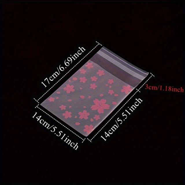 TEMU 500 개의 사과 꽃 투명한 얼룩진 OPP 선물 가방 - 핑크 꽃 자체 접착 재사용 가능한 포장, 우아한 내구성 있는 폴리프로필렌 소형 가방, 결혼식, 파티, 생일, 차 파티용 - 고품질, 절단 없음 디자인, 선물 가방, 파티 선물 가방, 우아한 포장, 자체 접착 기능